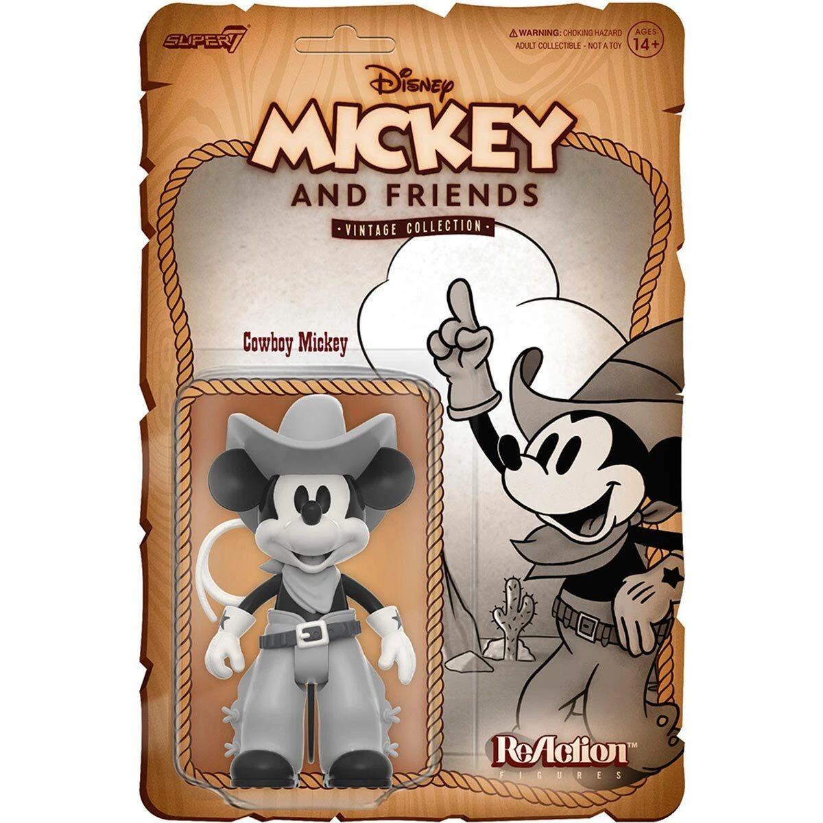 SUPER7 Mickey And Friends Disney ReAction Action Figure Wave 3 - Cowboy Mickey