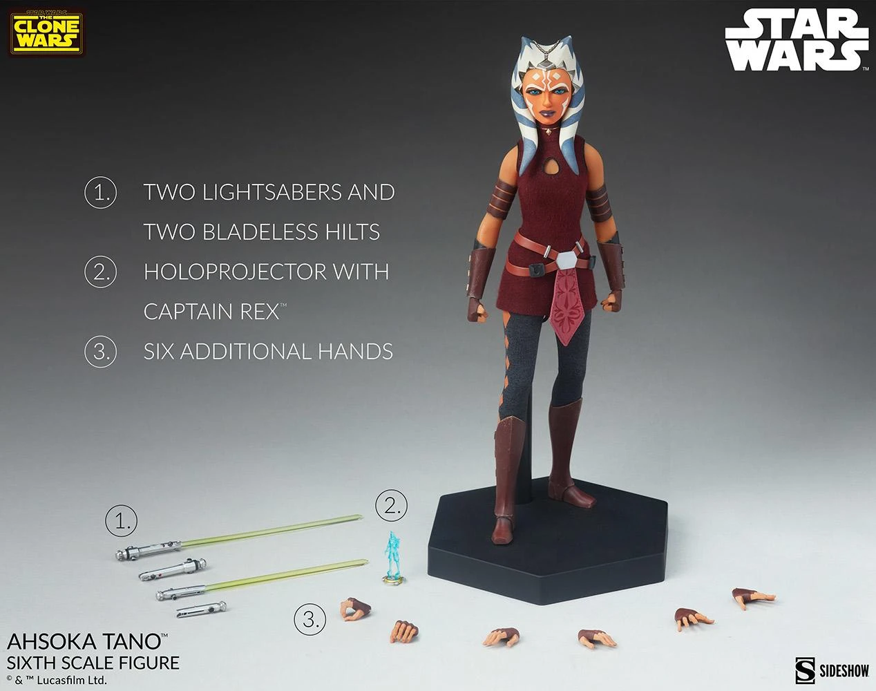 *PRE-ORDER Ahsoka Tano - Star Wars: The Clone Wars Sideshow Collectibles 1/6 Scale Action Figure - Image 6