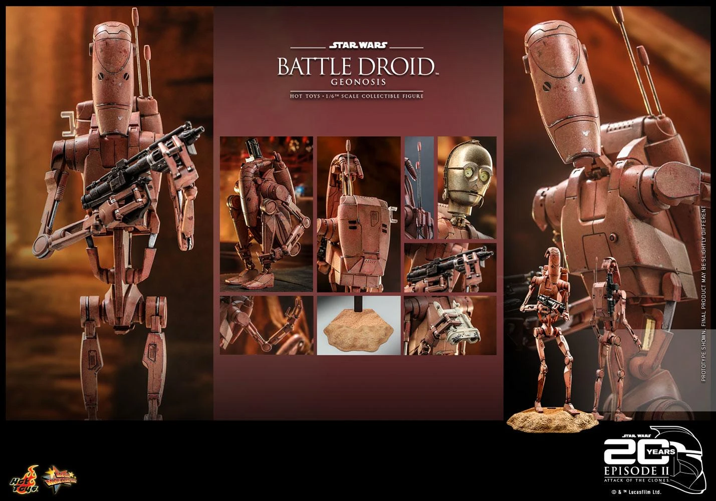 *PRE-ORDER B1 Battle Droid - Star Wars Attack Of The Clones 20th Anniversary Hot Toys Collectibles 1/6 Scale Action Figure - Image 8