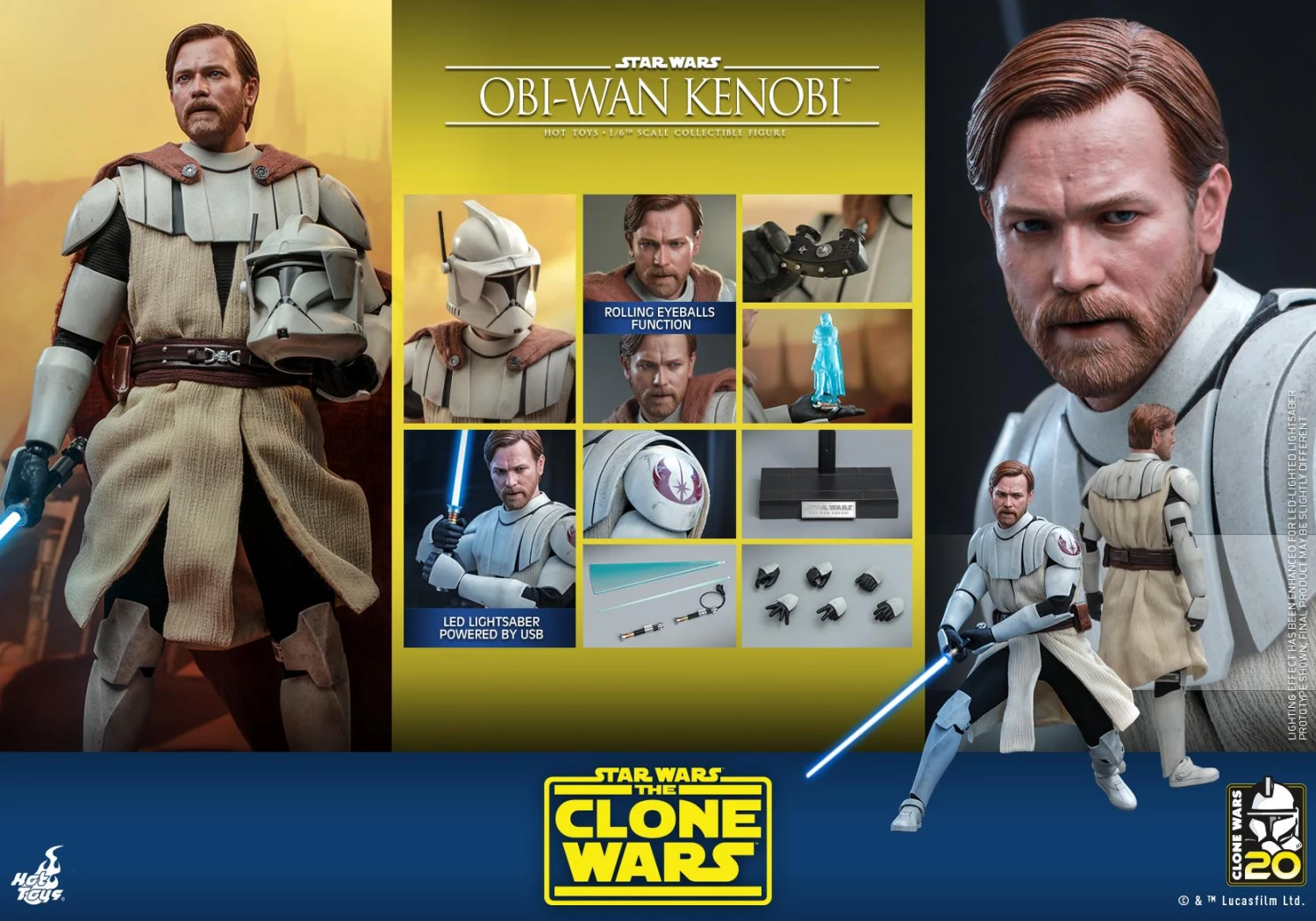 *PRE-ORDER Obi-Wan Kenobi (Clone Wars) - Star Wars: The Clone Wars Hot Toys Collectibles 1/6 Scale Action Figure - Image 7