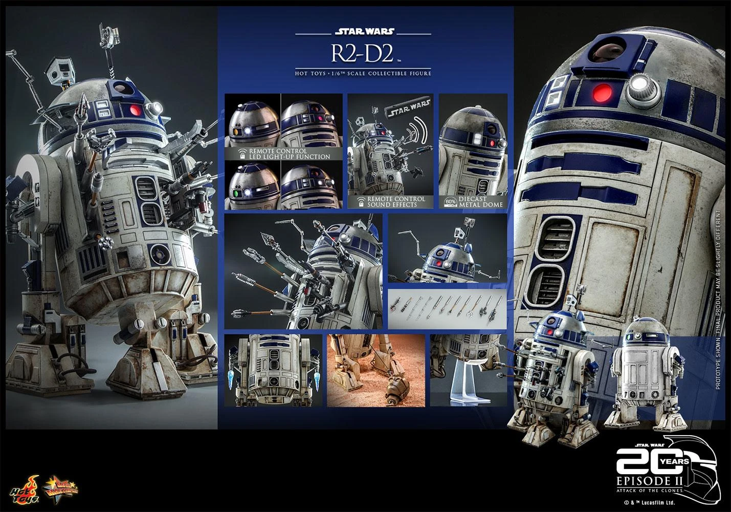 *PRE-ORDER R2-D2 - Star Wars Attack Of The Clones 20th Anniversary Sideshow Hot Toys 1/6 Scale Action Figure - Image 6