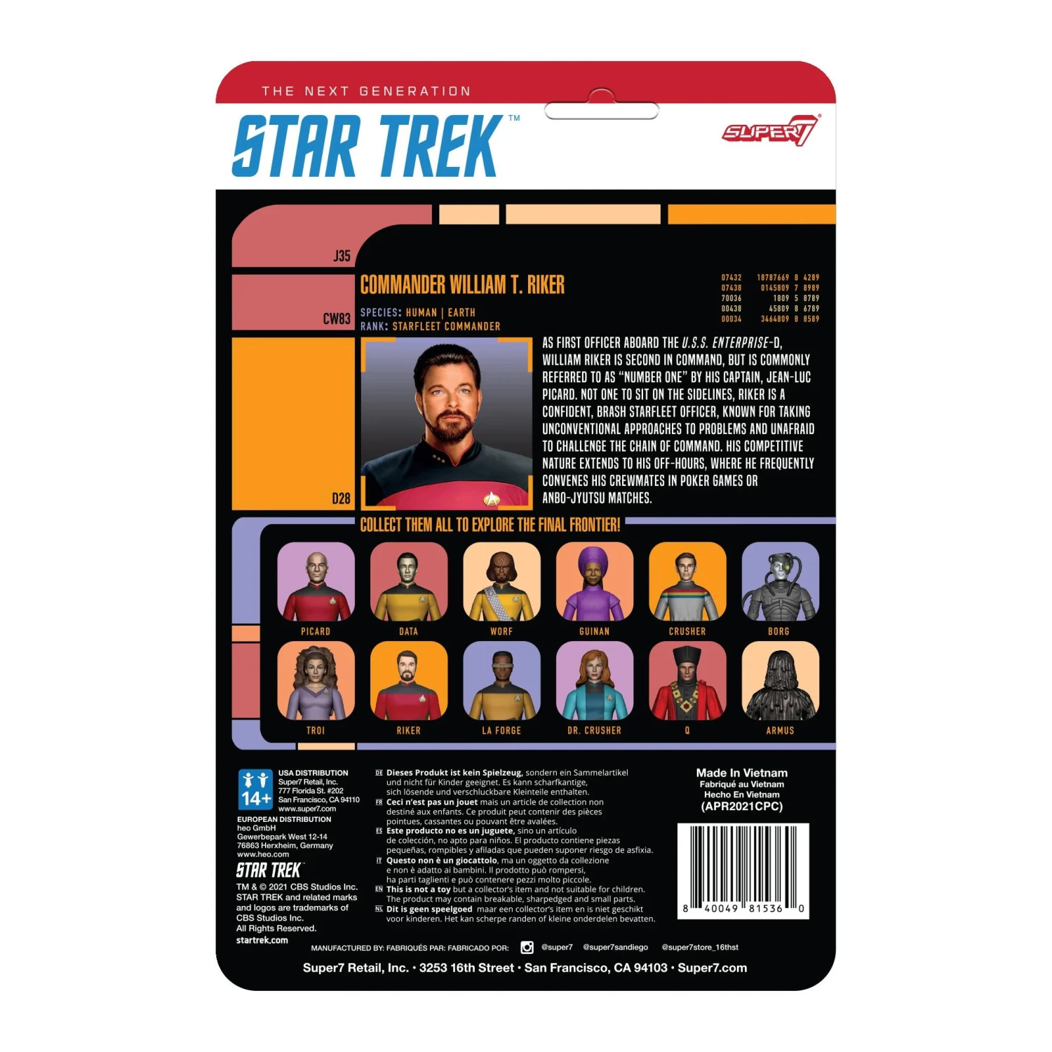 SUPER7 Star Trek: The Next Generation ReAction Action Figure Wave 2 - Commander Riker - Image 3